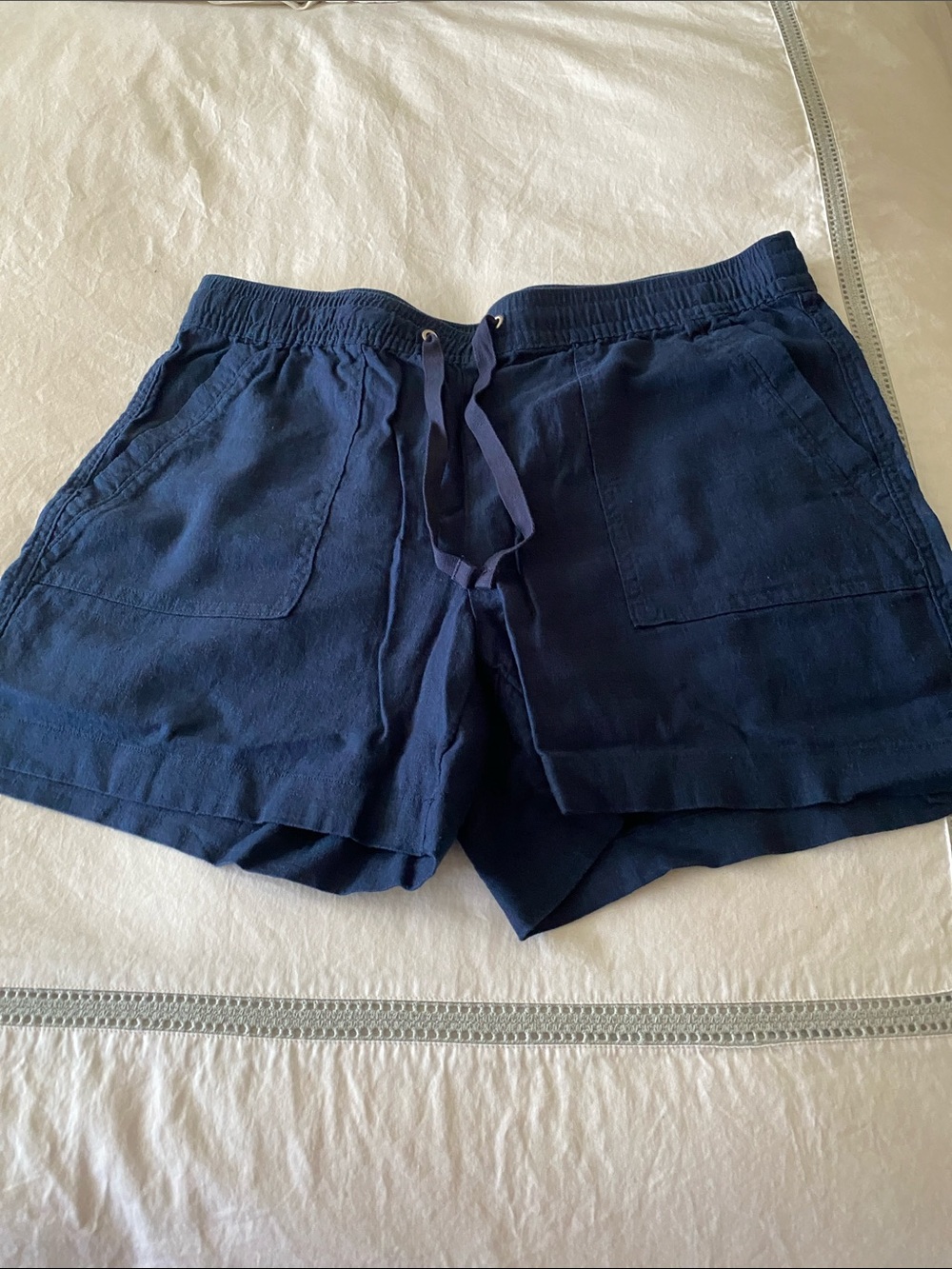 Nautica Navy Drawstring Linen-Blend Athletic Shorts